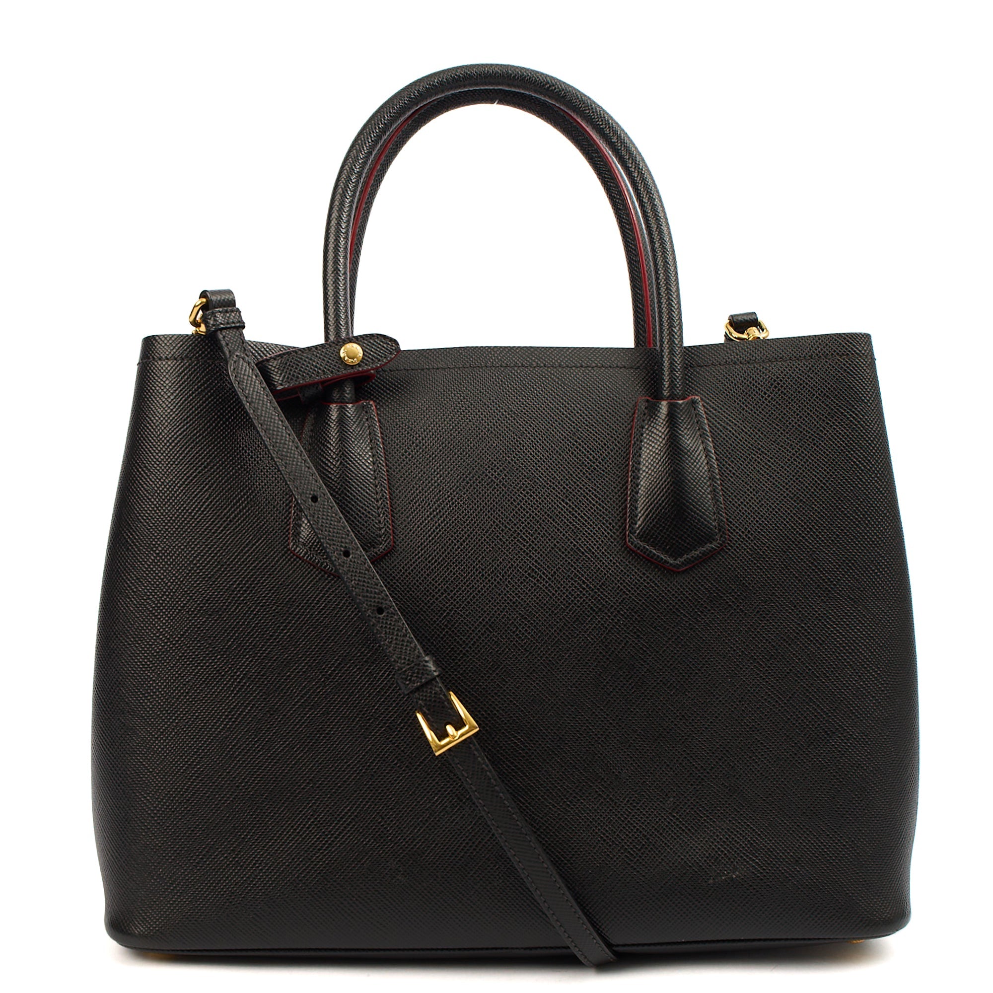 Prada Tote Double Tote - Medium in Black, Saffiano Leather — Top View