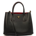 Prada Tote Double Tote - Medium in Black, Saffiano Leather — Front View