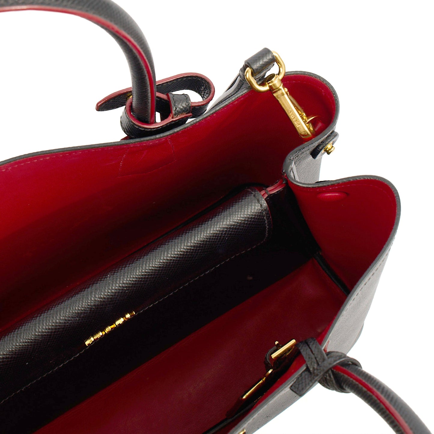 Prada Tote Double Tote - Medium in Black, Saffiano Leather — Alternate View 14
