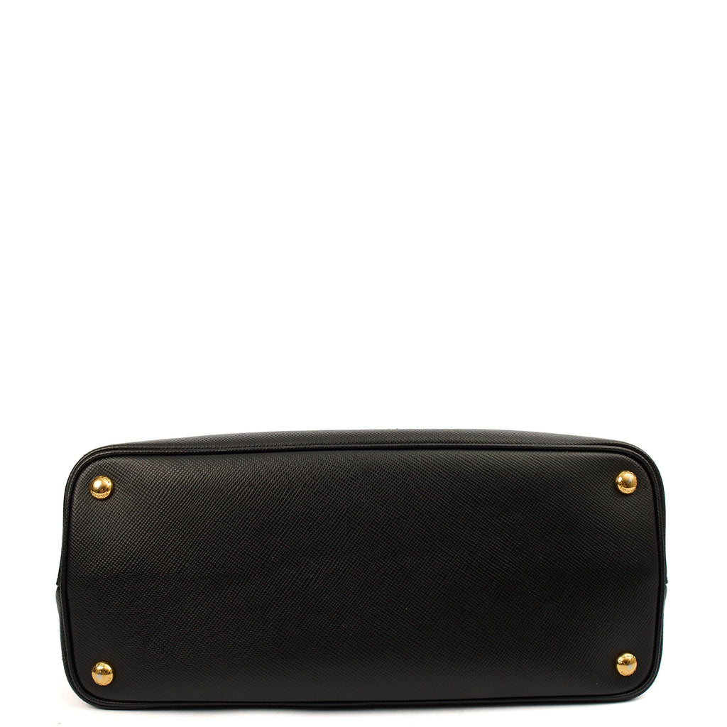 Prada Tote Double Tote - Medium in Black, Saffiano Leather — Detail View