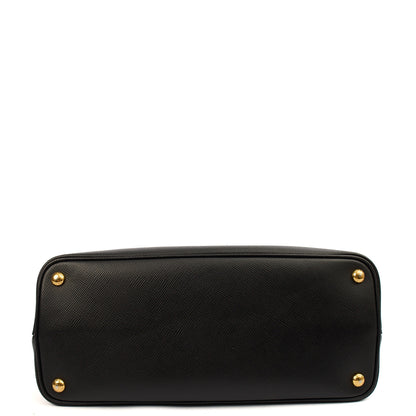 Prada Tote Double Tote - Medium in Black, Saffiano Leather — Detail View