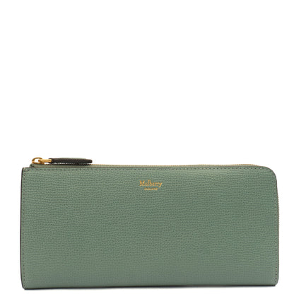 Mulberry Purse Zip Around Wallet - Medium in Green, Calfskin Leather — Front View