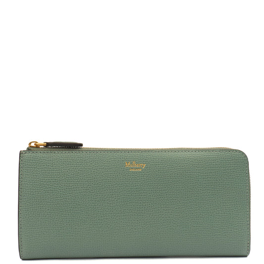Mulberry Purse Zip Around Wallet - Medium in Green, Calfskin Leather — Front View