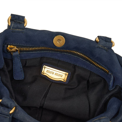 Miu Miu Tote Tote in Blue, Suede — Detail View