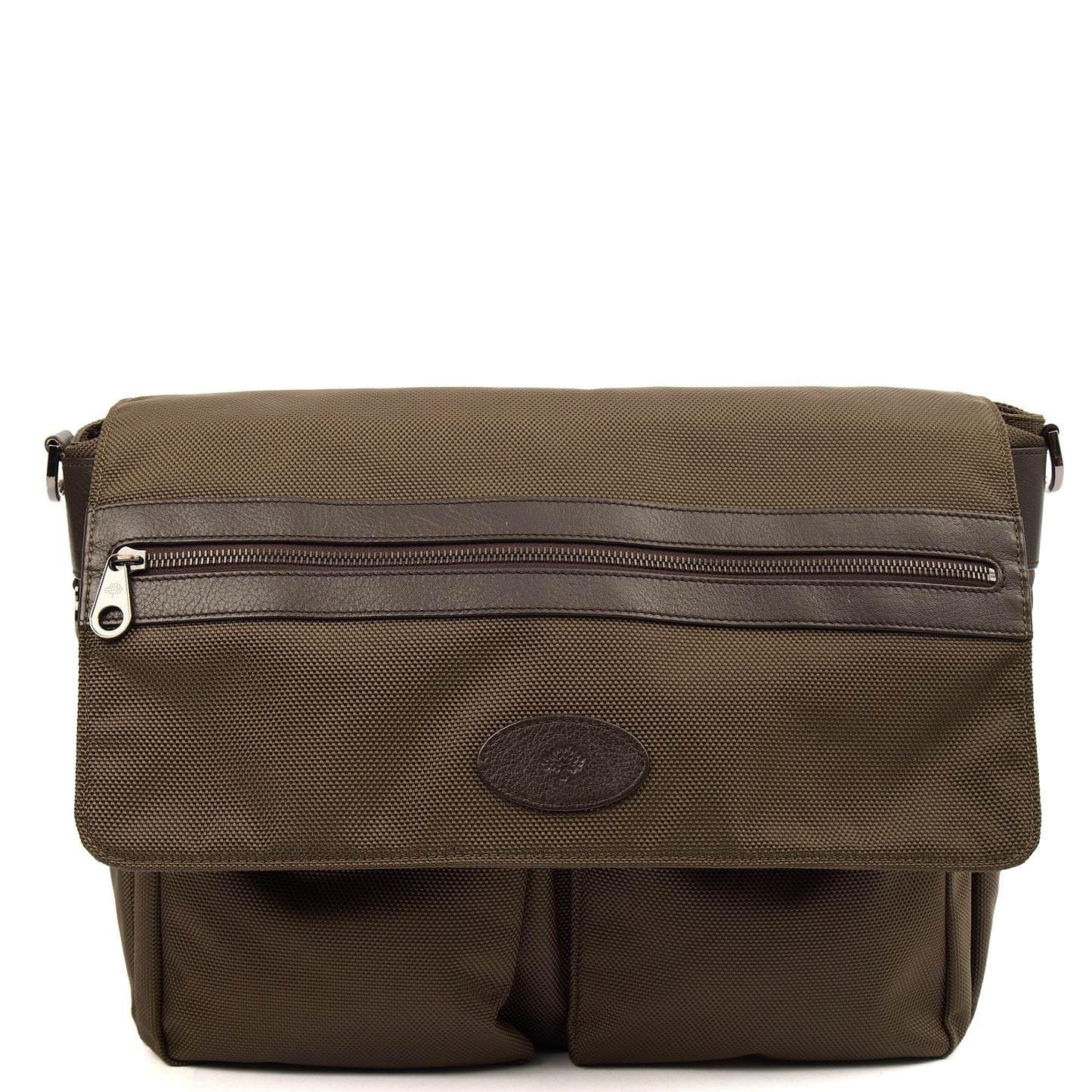 Mulberry Satchel Messenger in Green, Fabric — Front View