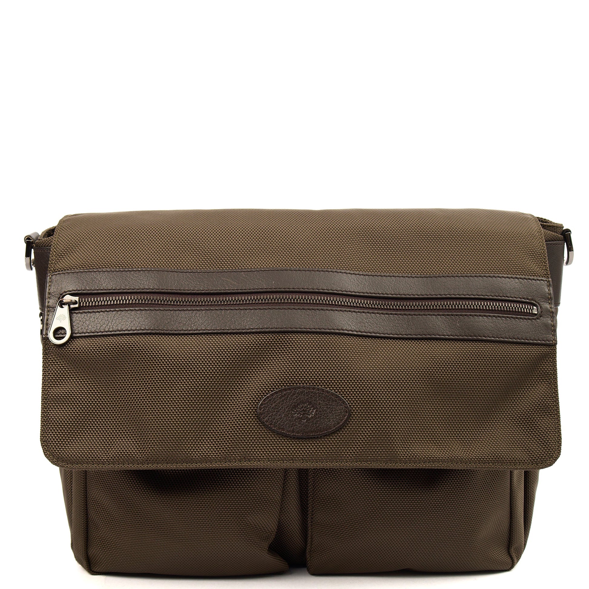 Mulberry Satchel Messenger in Green, Fabric — Front View