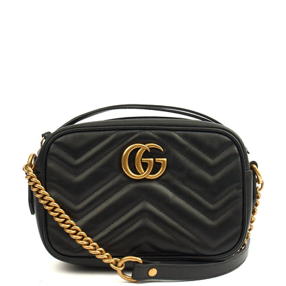 Gucci Cross Body Marmont Shoulder Bag - Mini in Black, Leather — Front View