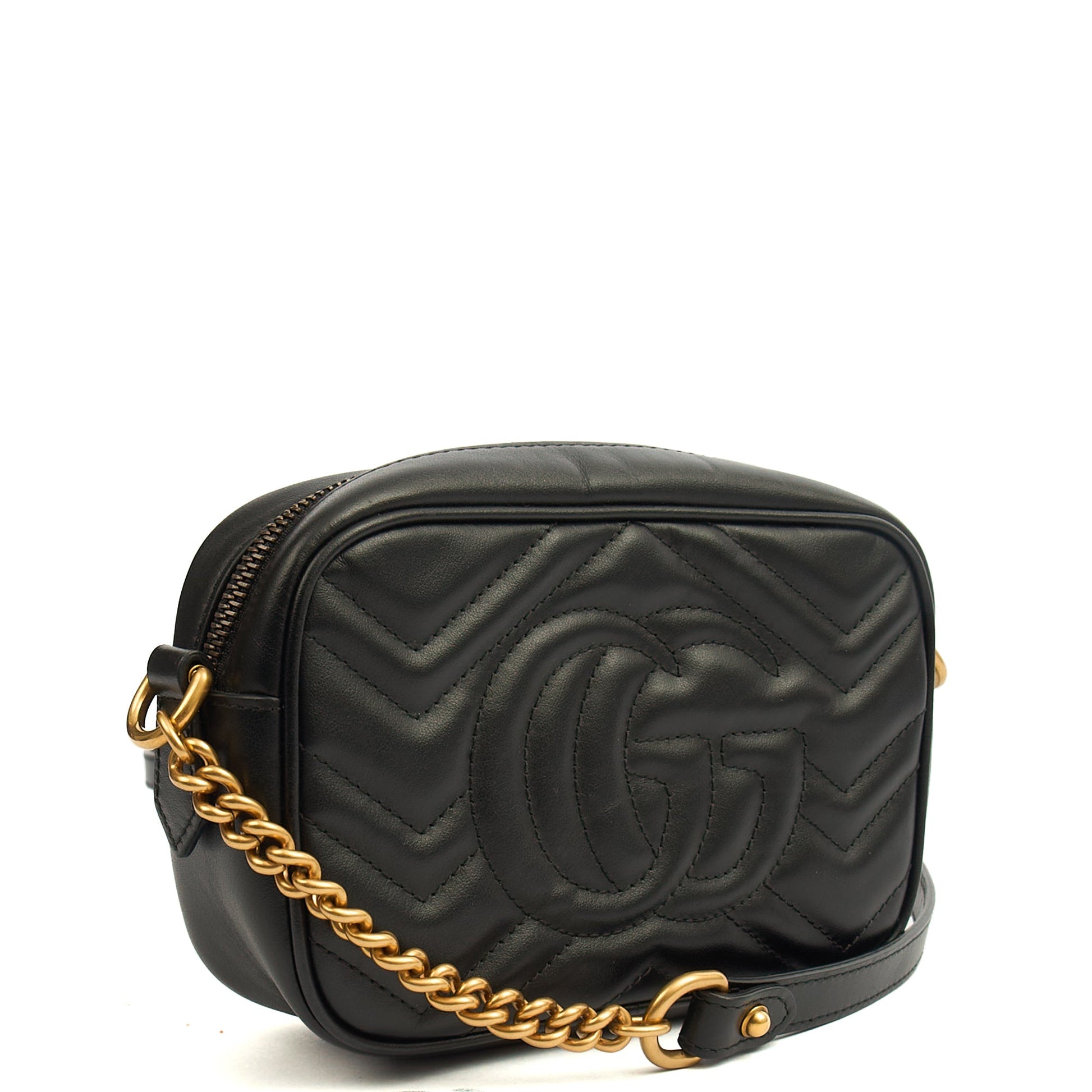 Gucci Cross Body Marmont Shoulder Bag - Mini in Black, Leather — Back View