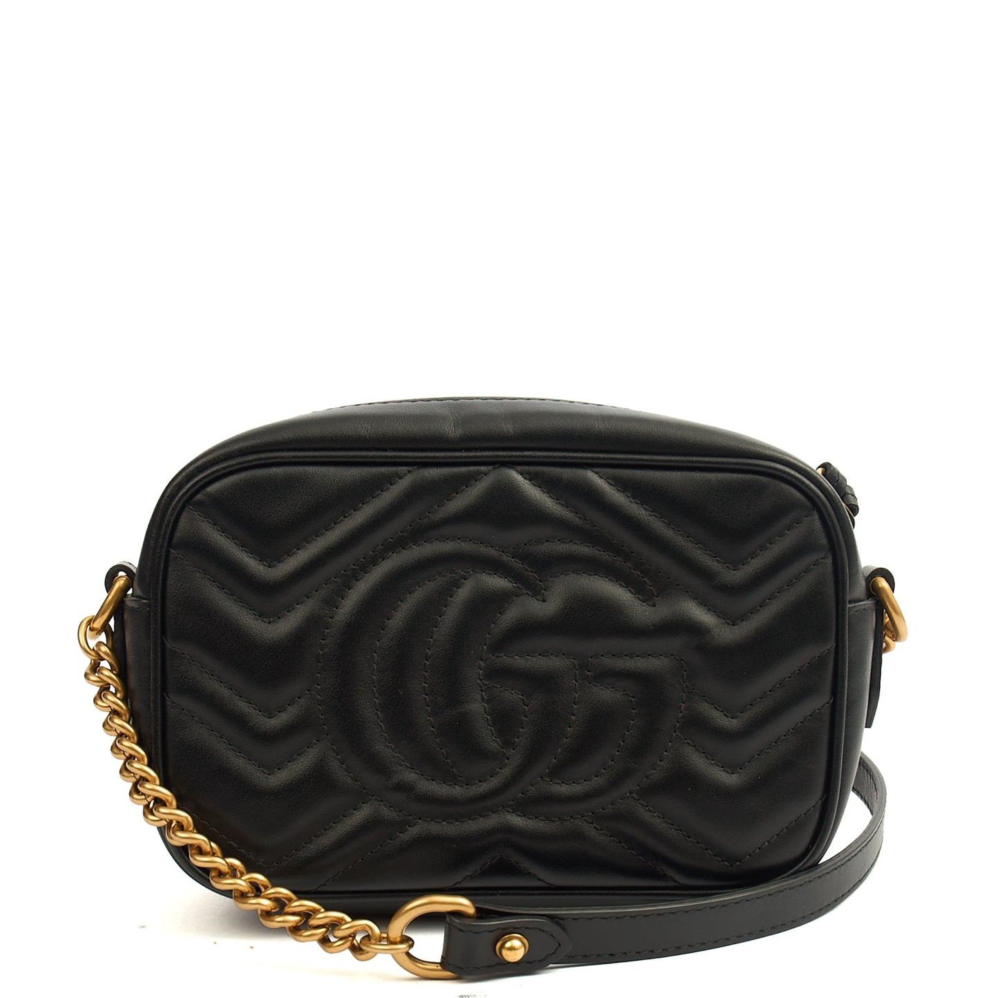 Gucci Cross Body Marmont Shoulder Bag - Mini in Black, Leather — Top View