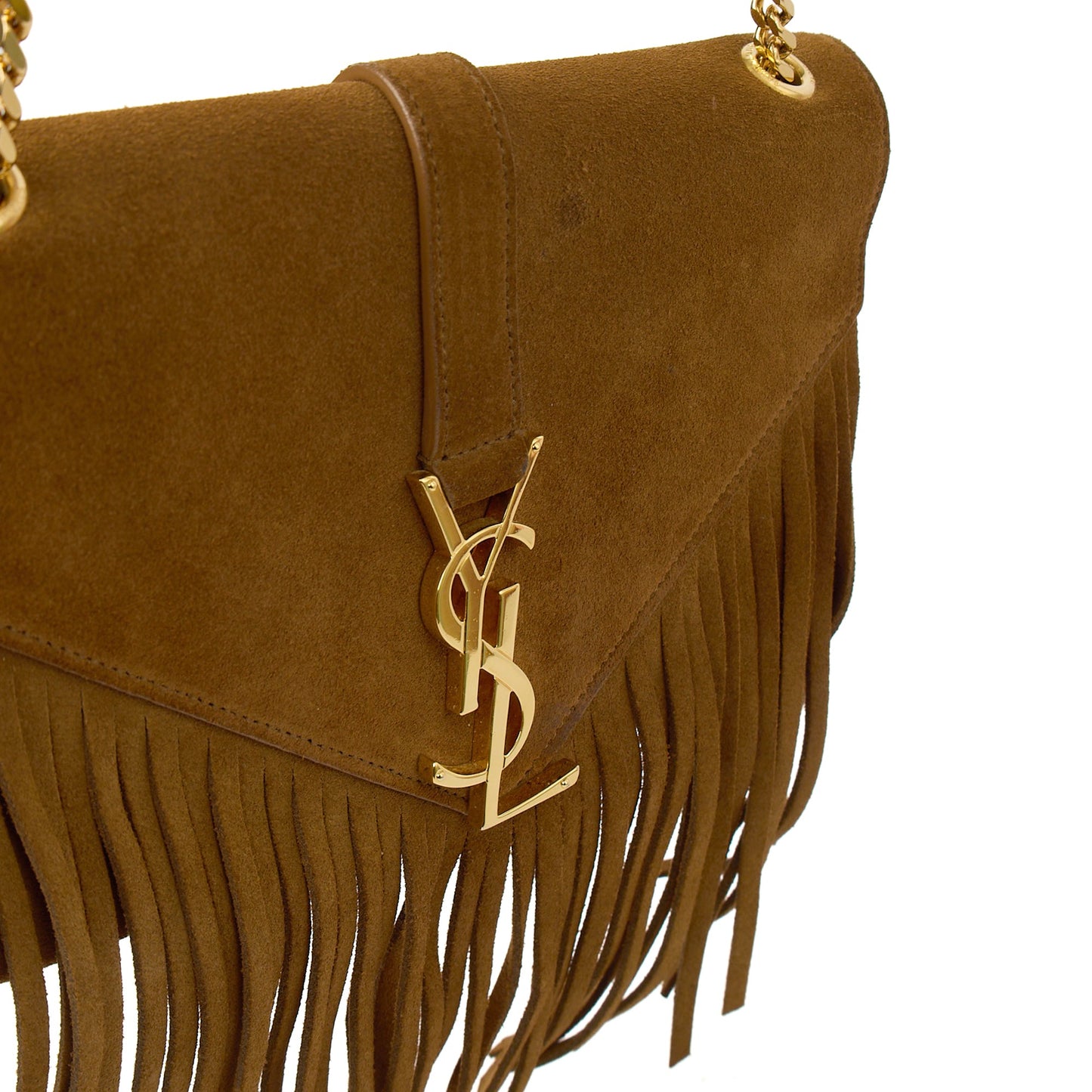 Saint Laurent Shoulder Bag Fringe Bag in Brown, Suede — Lifestyle View