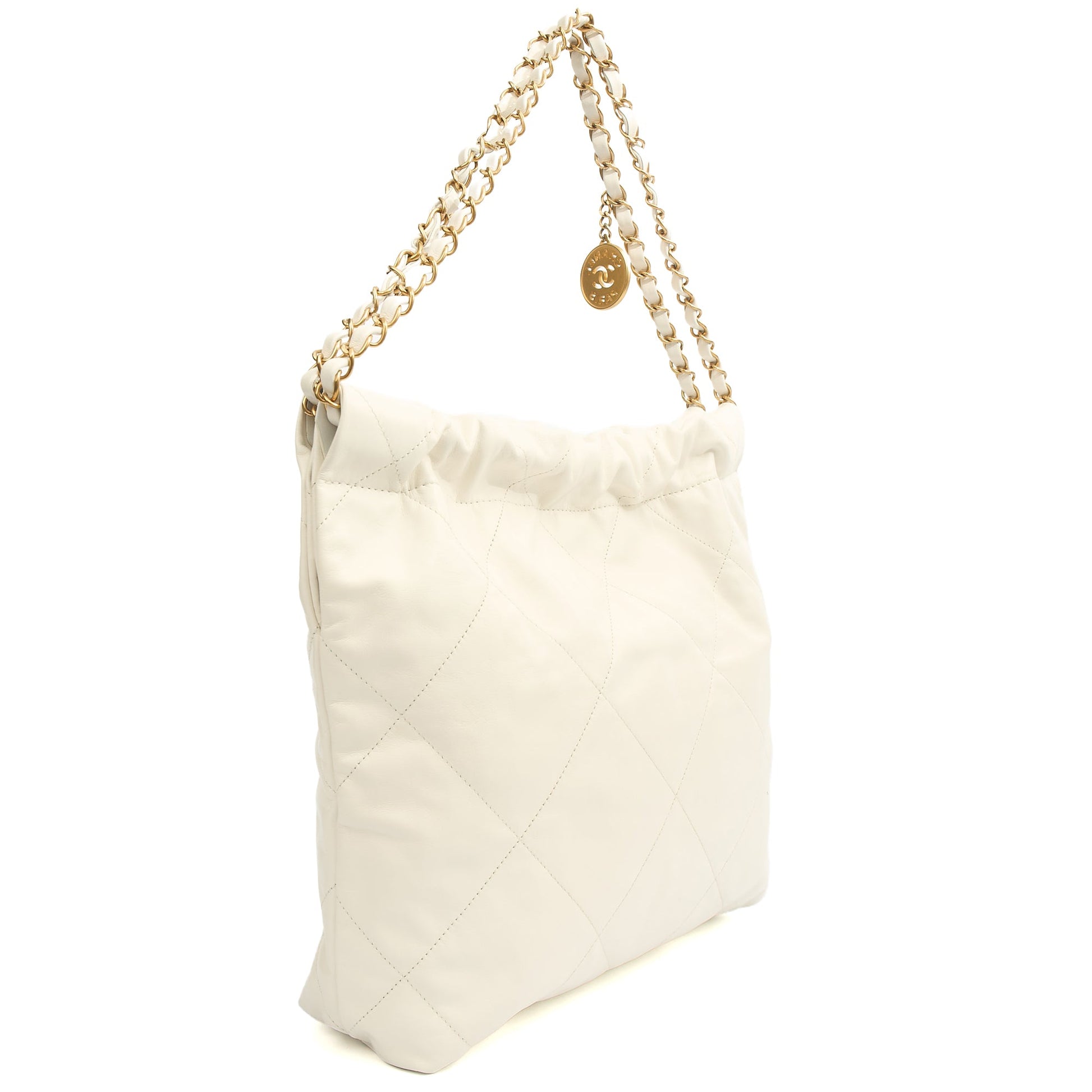 Chanel Shoulder Bag Chanel 22 in White, Calfskin Leather — Side View