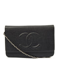 Chanel Cross Body Wallet on Chain in Black, Caviar Leather — Front View
