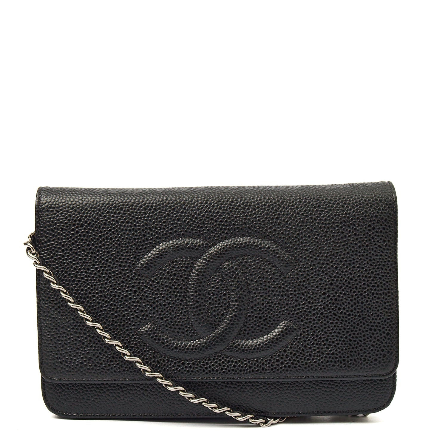 Chanel Cross Body Wallet on Chain in Black, Caviar Leather — Front View