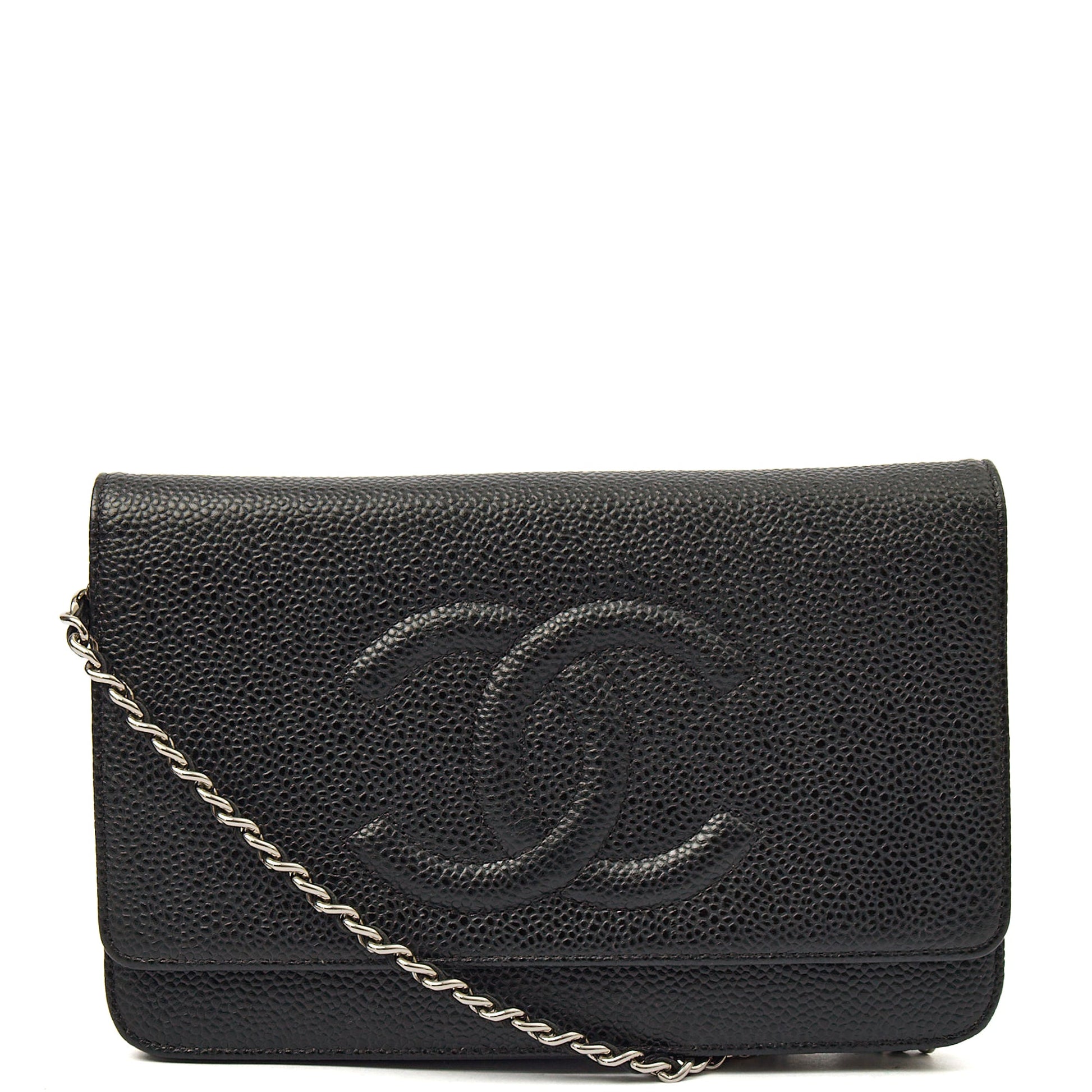 Chanel Cross Body Wallet on Chain in Black, Caviar Leather — Front View