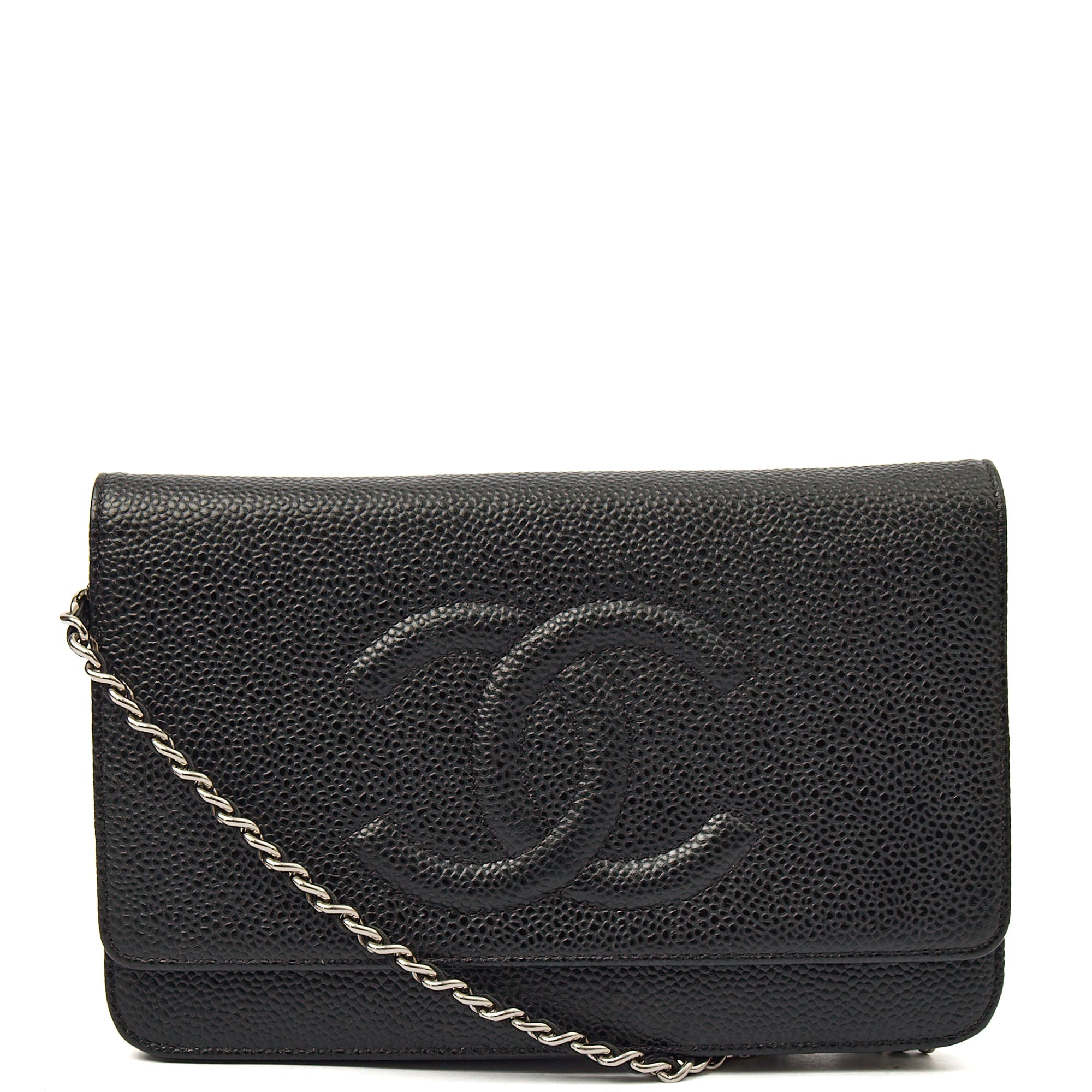 Chanel Cross Body Wallet on Chain in Black, Caviar Leather — Front View