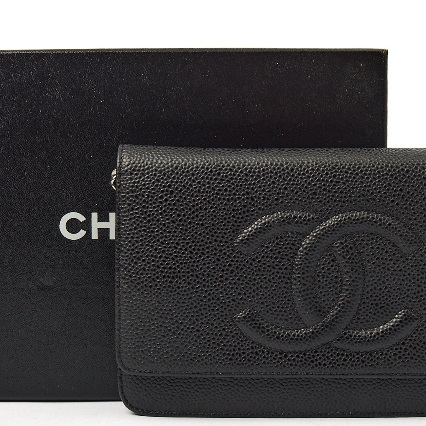 Chanel Cross Body Wallet on Chain in Black, Caviar Leather — Side View