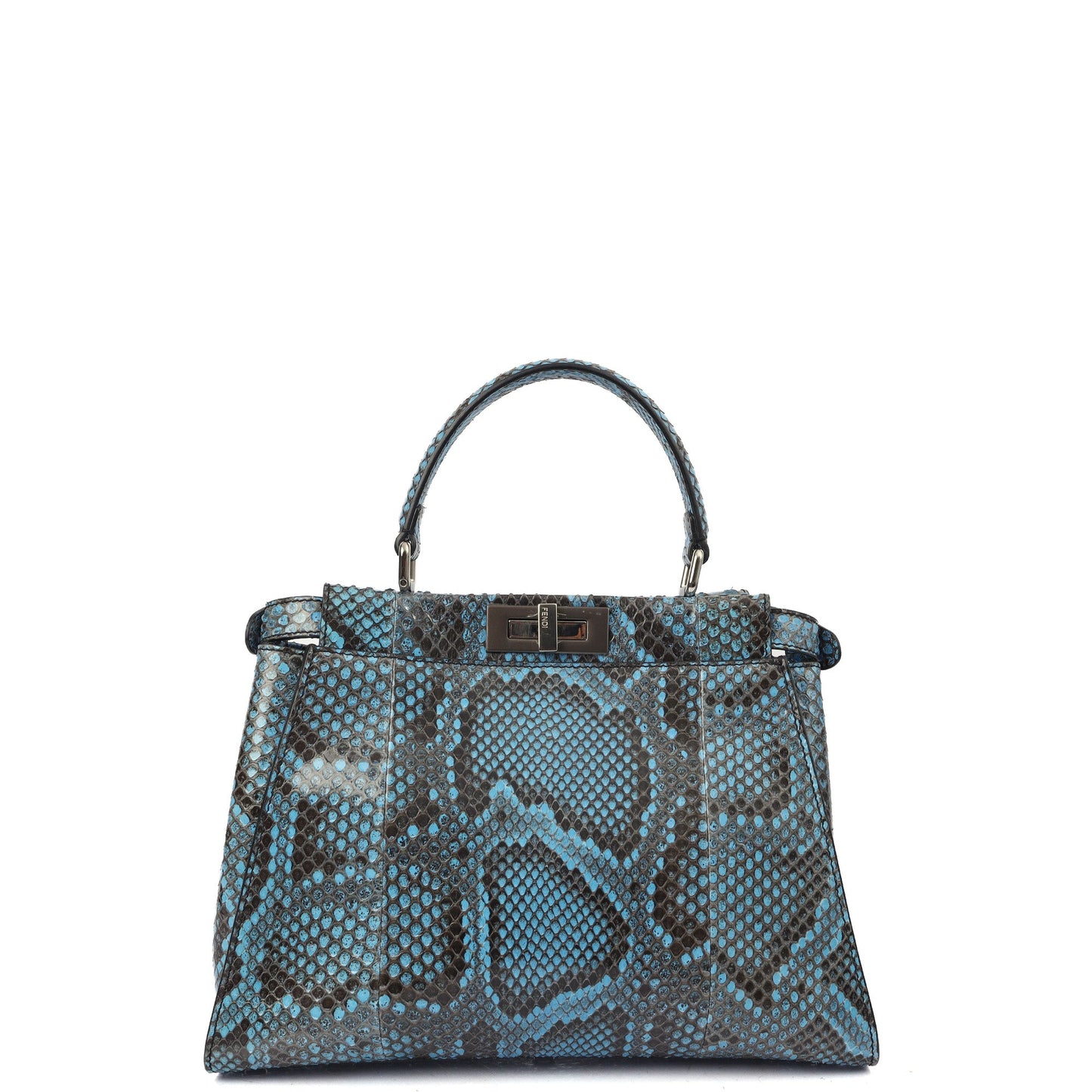 Fendi Top Handle Peekaboo - Medium in Blue, Python Leather — Back View