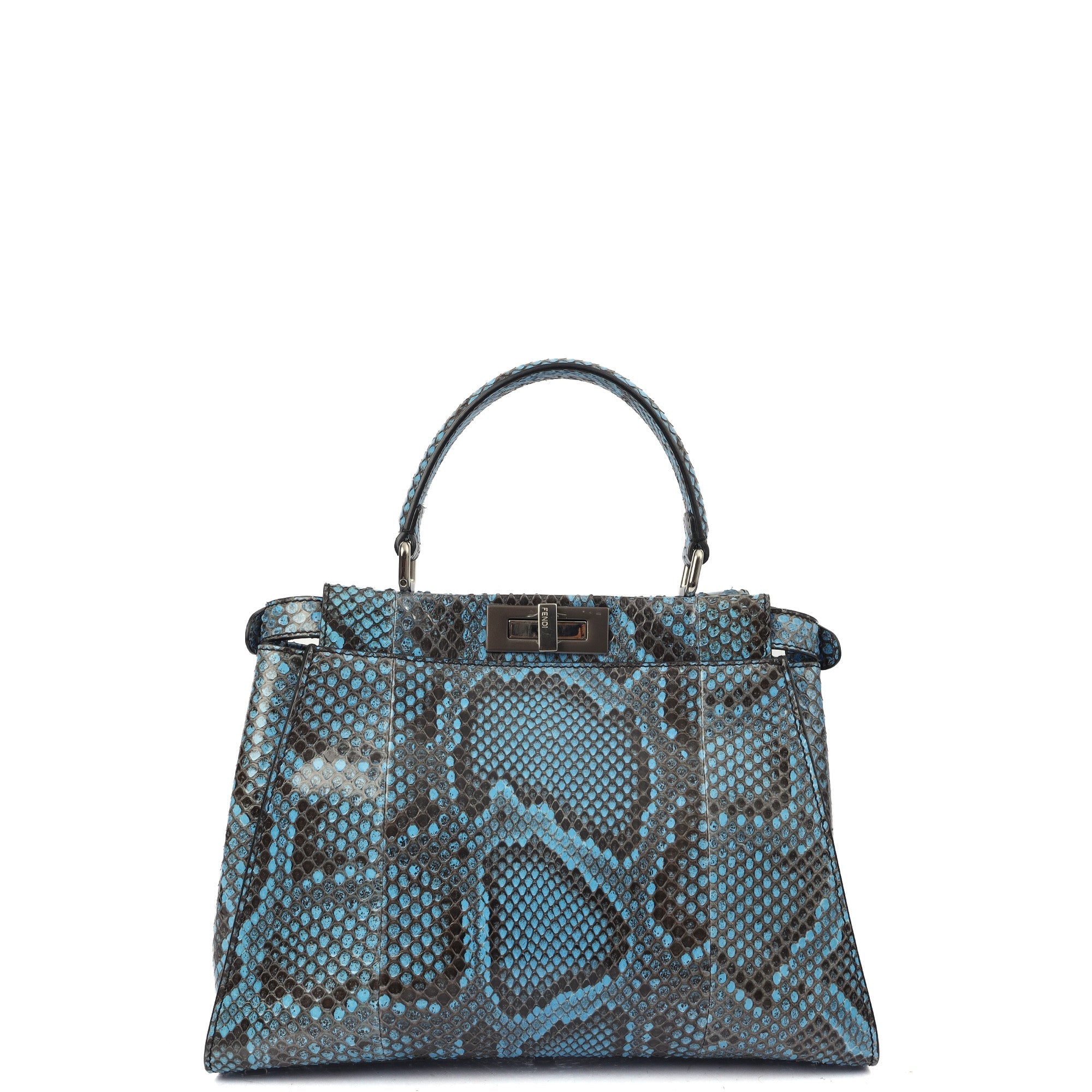 Fendi Top Handle Peekaboo - Medium in Blue, Python Leather — Back View