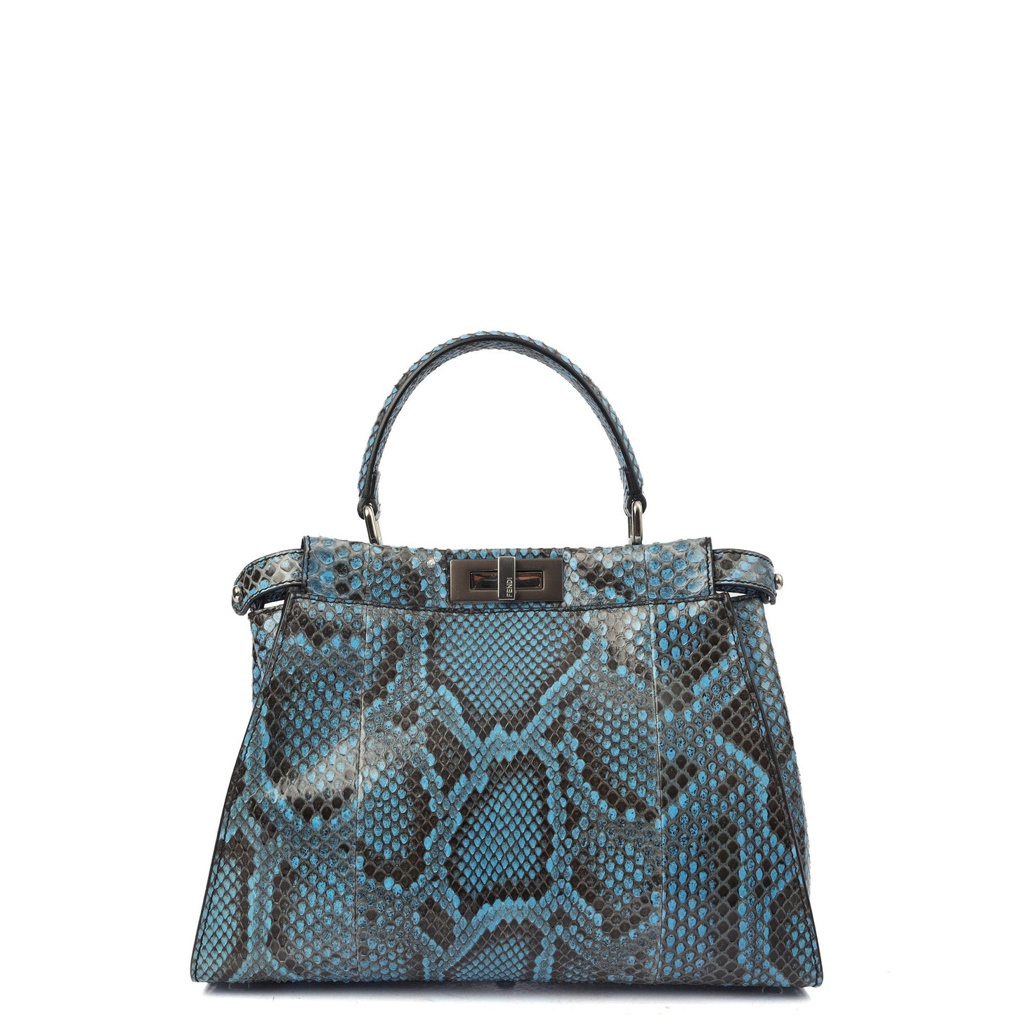 Fendi Top Handle Peekaboo - Medium in Blue, Python Leather — Front View