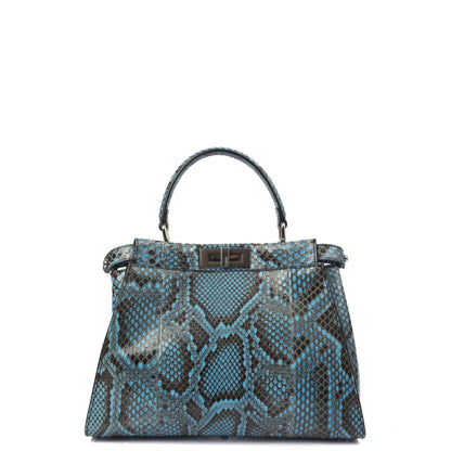 Fendi Top Handle Peekaboo - Medium in Blue, Python Leather — Front View