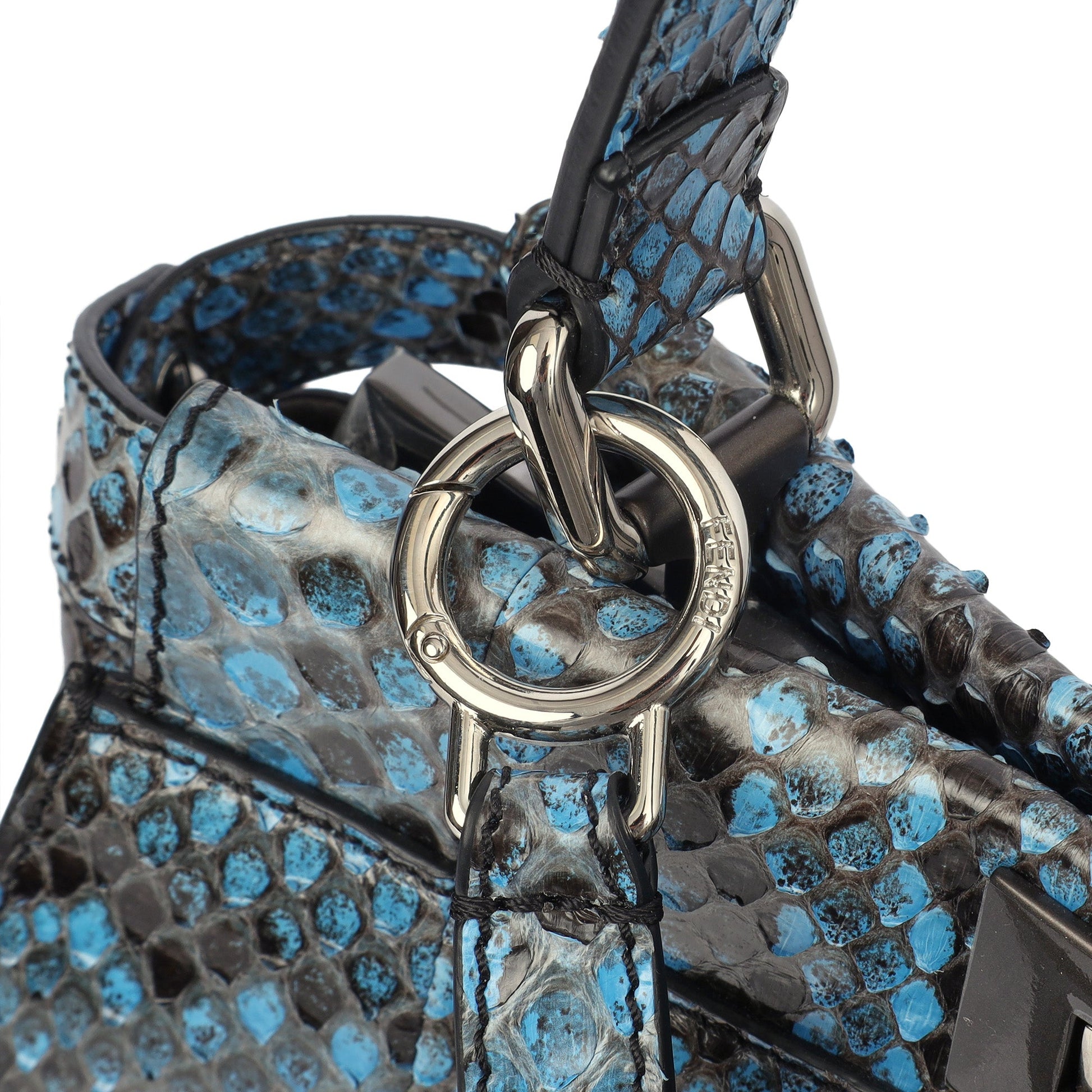 Fendi Top Handle Peekaboo - Medium in Blue, Python Leather — Detail View