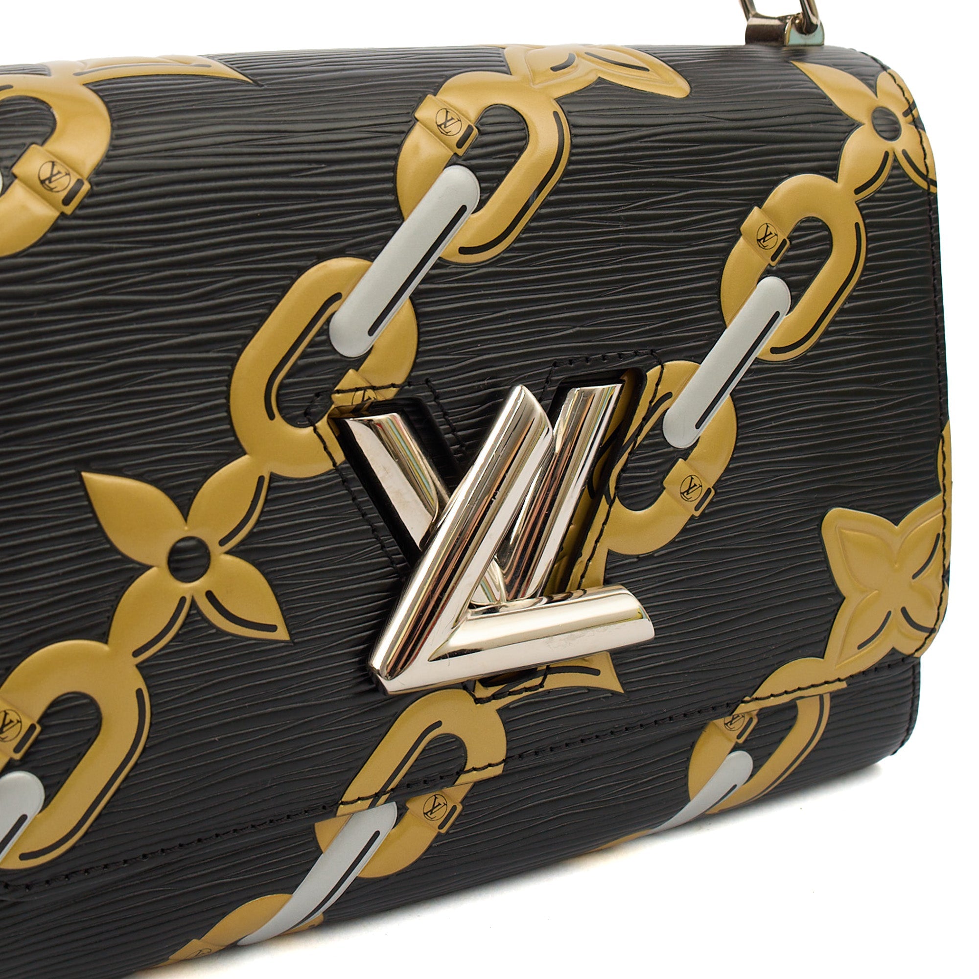 Louis Vuitton Cross Body Twist MM in Black, Epi Leather — Side View