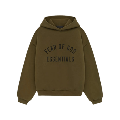 Fear of God Essentials Kids Fleece Hoodie 'Olive' — XXS - 2/3 — Front View