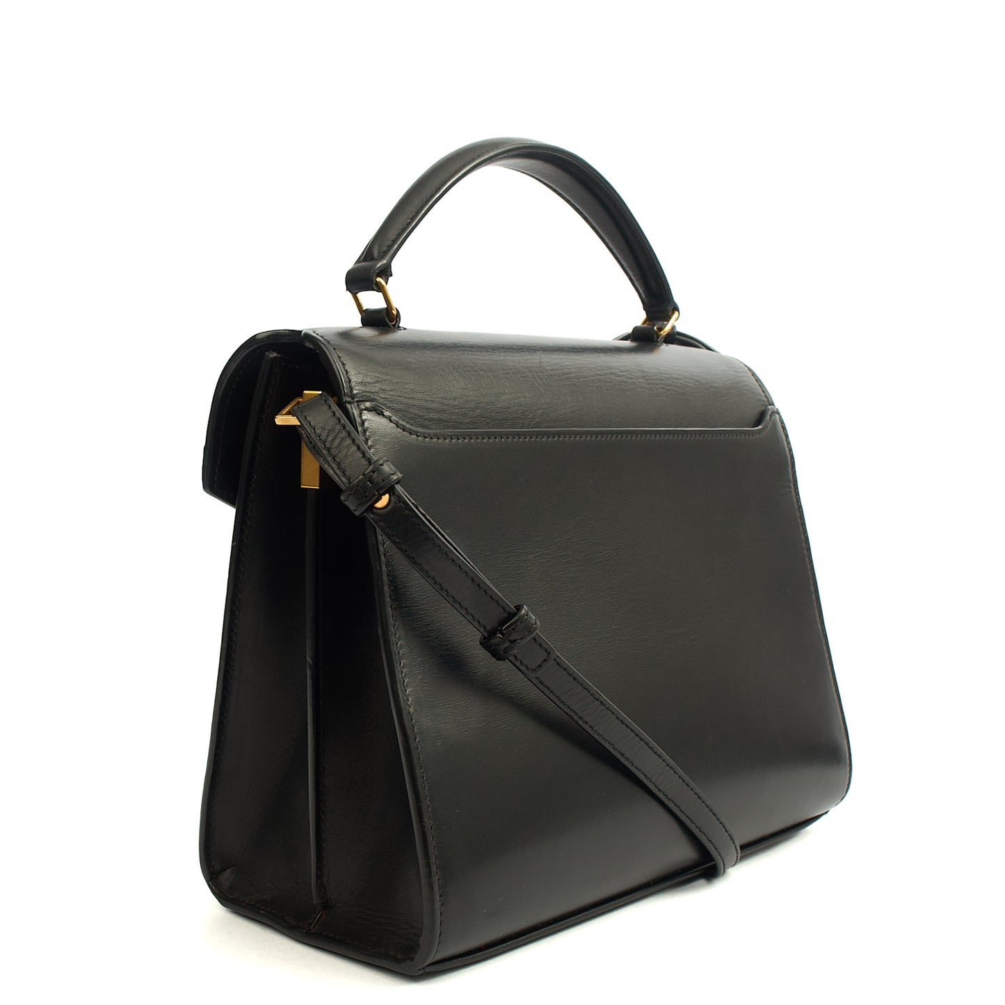 Saint Laurent Top Handle Cassandra Top Handle - Medium in Black, Leather — Back View