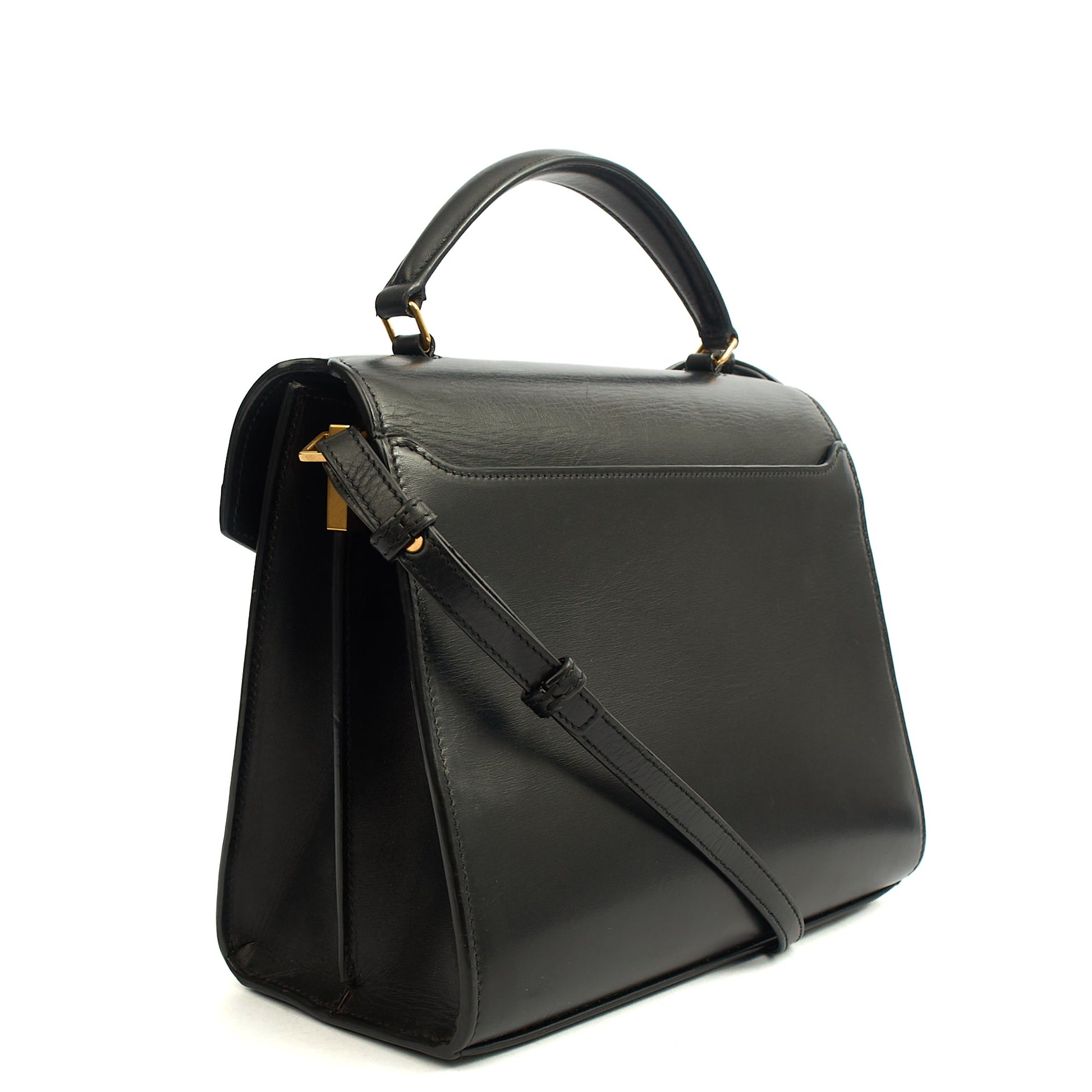 Saint Laurent Top Handle Cassandra Top Handle - Medium in Black, Leather — Back View