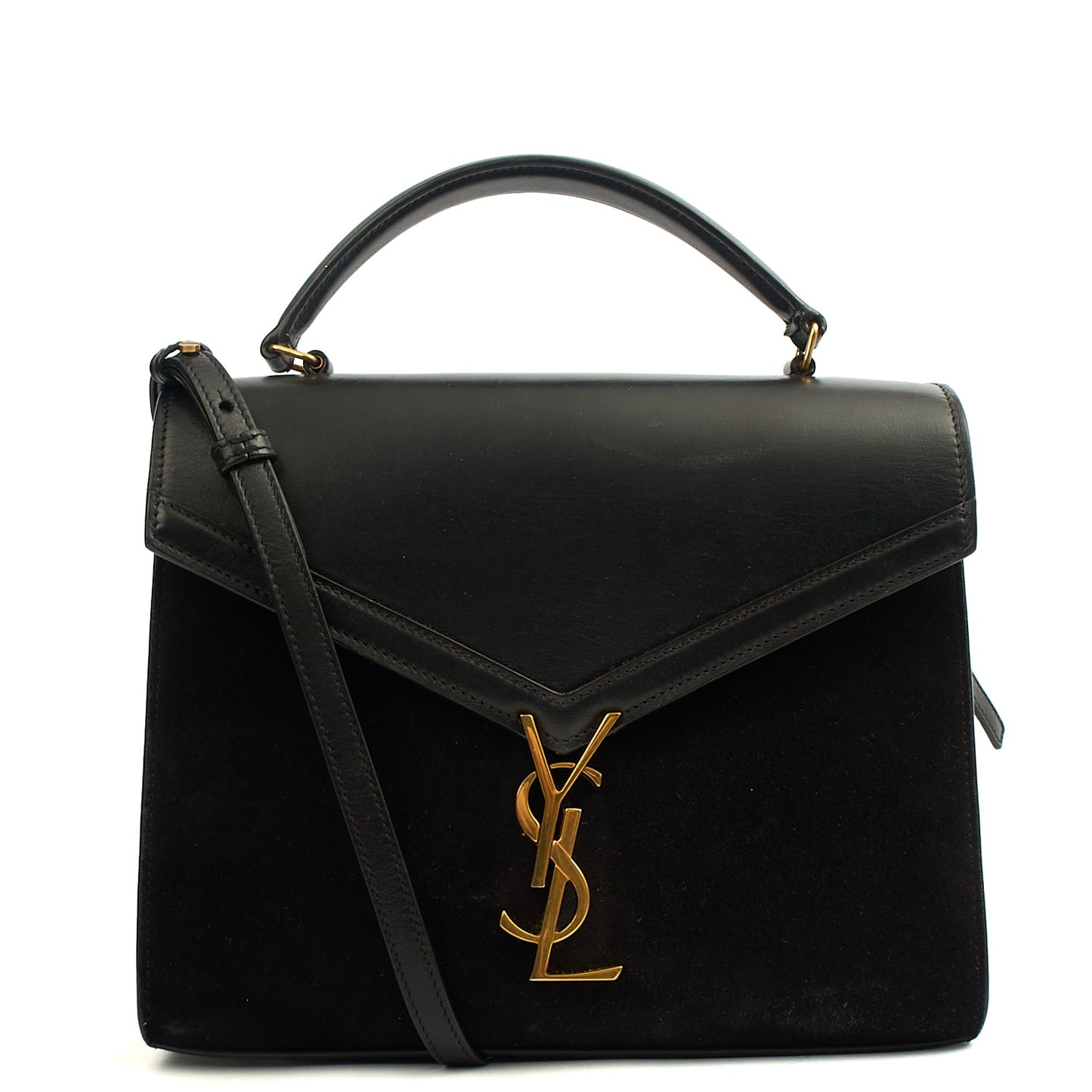 Saint Laurent Top Handle Cassandra Top Handle - Medium in Black, Leather — Front View