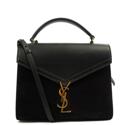 Saint Laurent Top Handle Cassandra Top Handle - Medium in Black, Leather — Front View