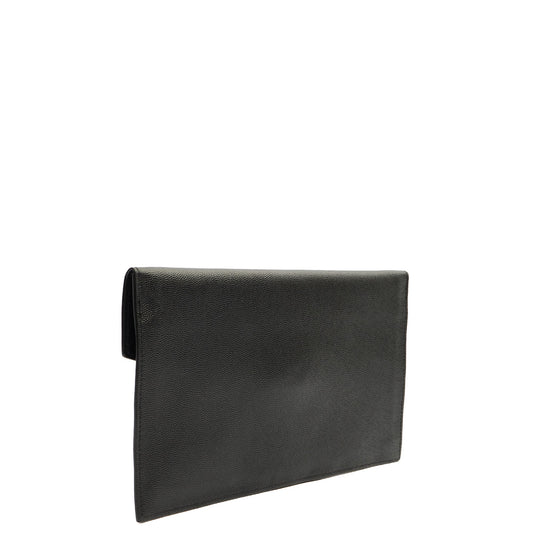 Saint Laurent Clutch Uptown Pouch in Black, Calfskin Leather — Side View