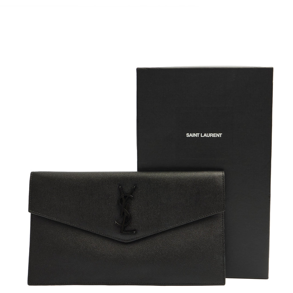 Saint Laurent Clutch Uptown Pouch in Black, Calfskin Leather — Lifestyle View