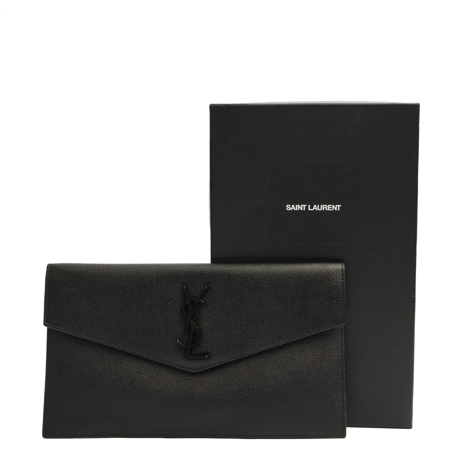 Saint Laurent Clutch Uptown Pouch in Black, Calfskin Leather — Lifestyle View