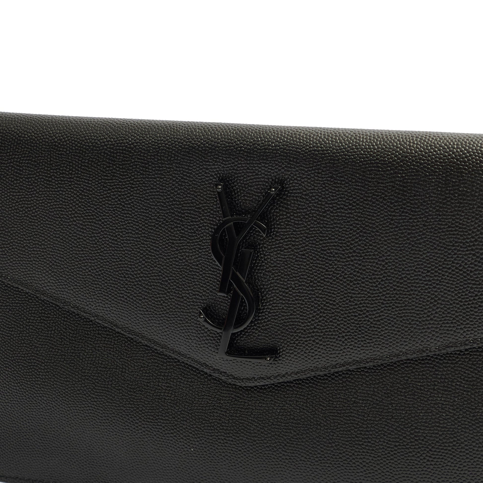 Saint Laurent Clutch Uptown Pouch in Black, Calfskin Leather — Detail View