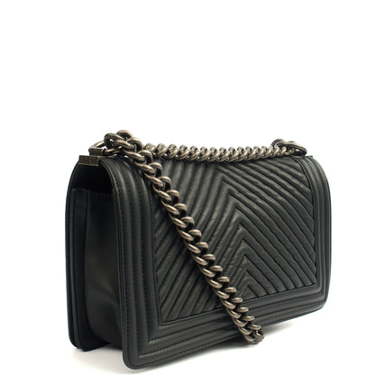 Chanel Cross Body Chevron Boy in Grey, Leather — Alternate View 11