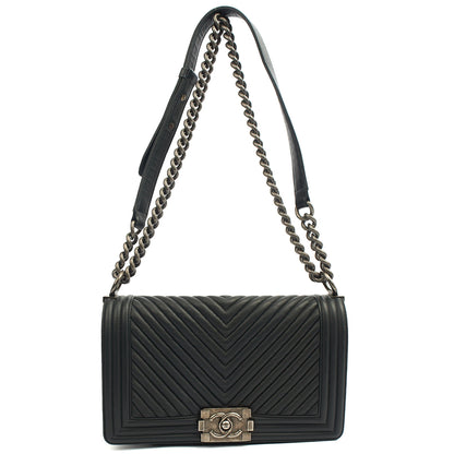 Chanel Cross Body Chevron Boy in Grey, Leather — Alternate View 8