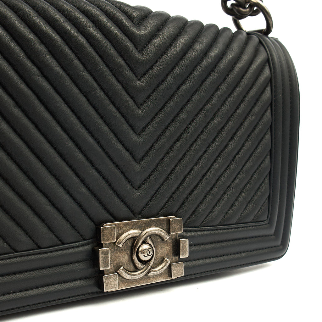 Chanel Cross Body Chevron Boy in Grey, Leather — Alternate View 7