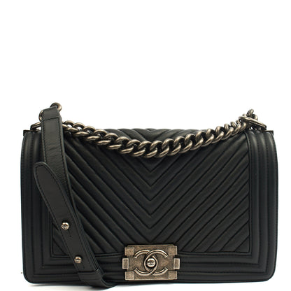 Chanel Cross Body Chevron Boy in Grey, Leather — Alternate View 19