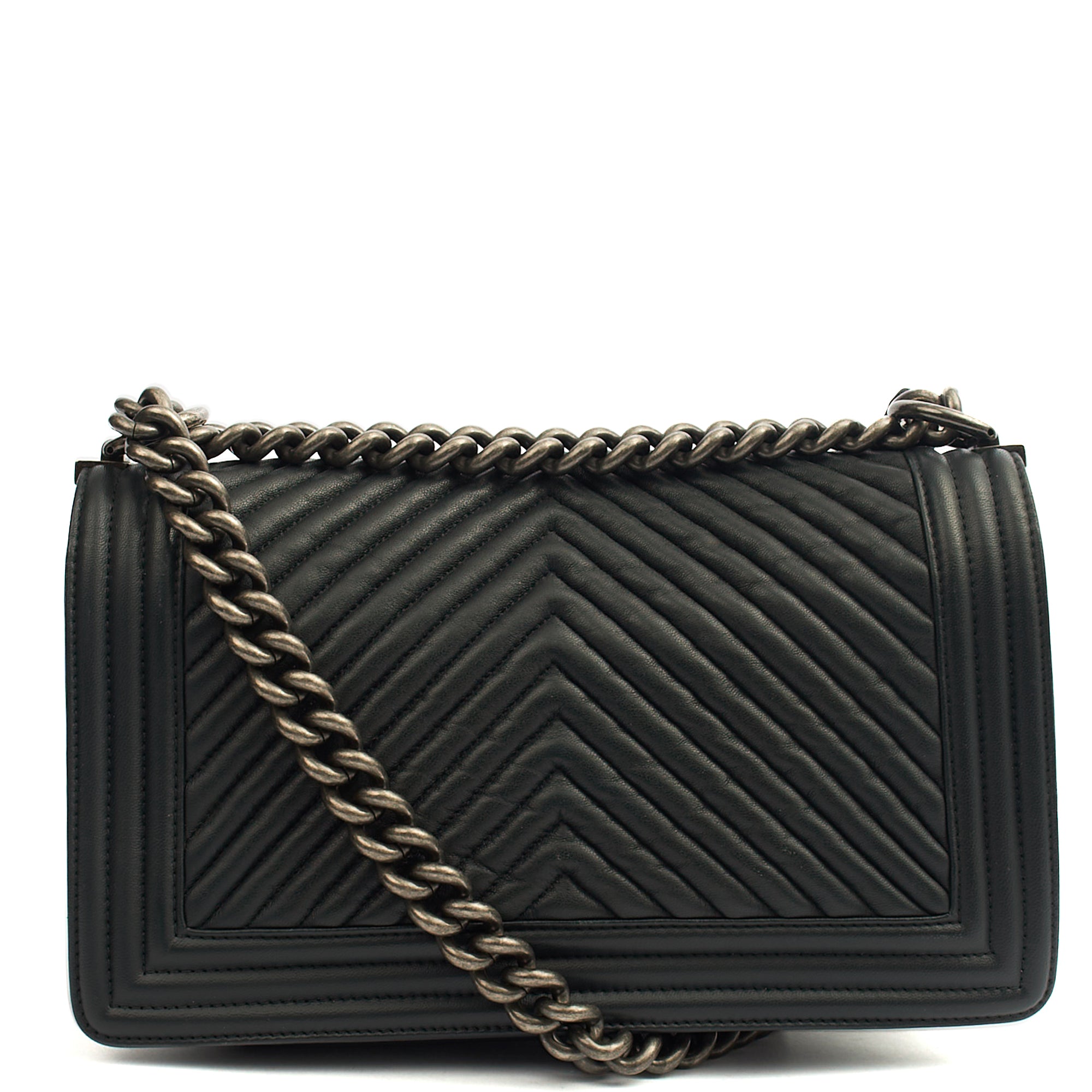 Chanel Cross Body Chevron Boy in Grey, Leather — Alternate View 12
