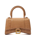 Balenciaga Mini Bag Hourglass Top Handle Small in Neutral, Exotic Effect Leather — Front View