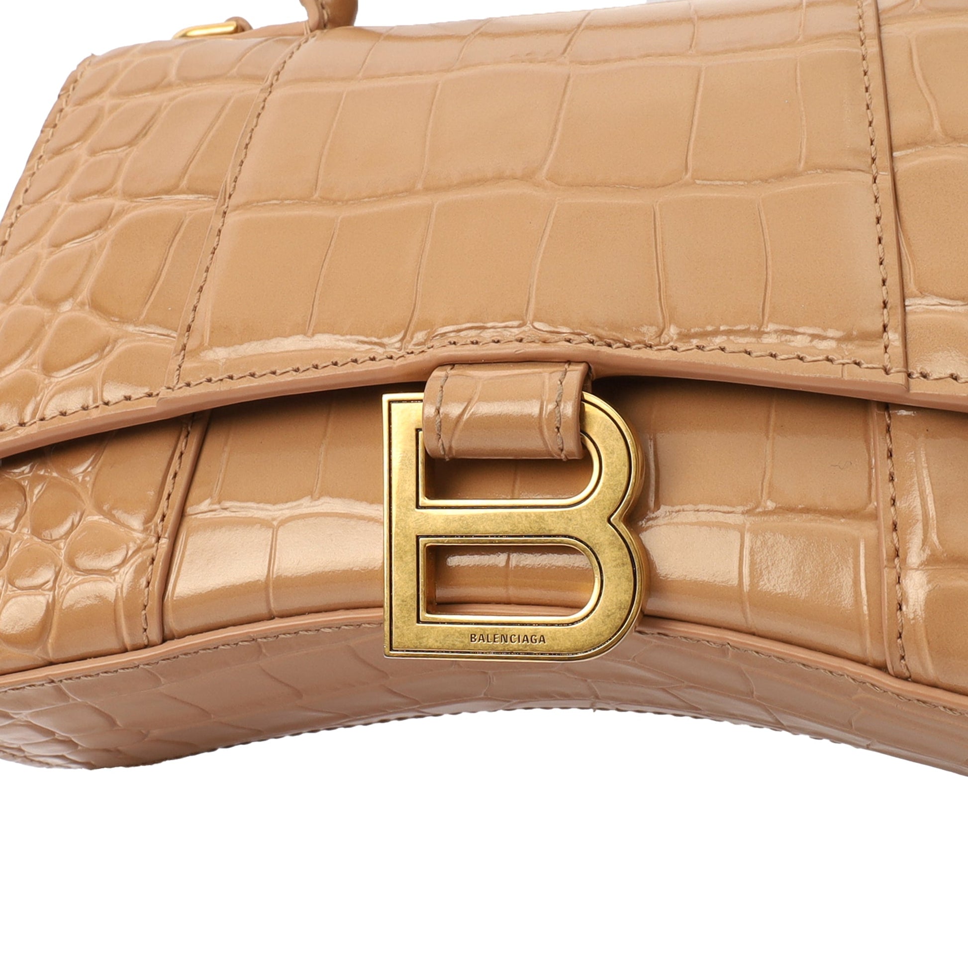Balenciaga Mini Bag Hourglass Top Handle Small in Neutral, Exotic Effect Leather — Lifestyle View