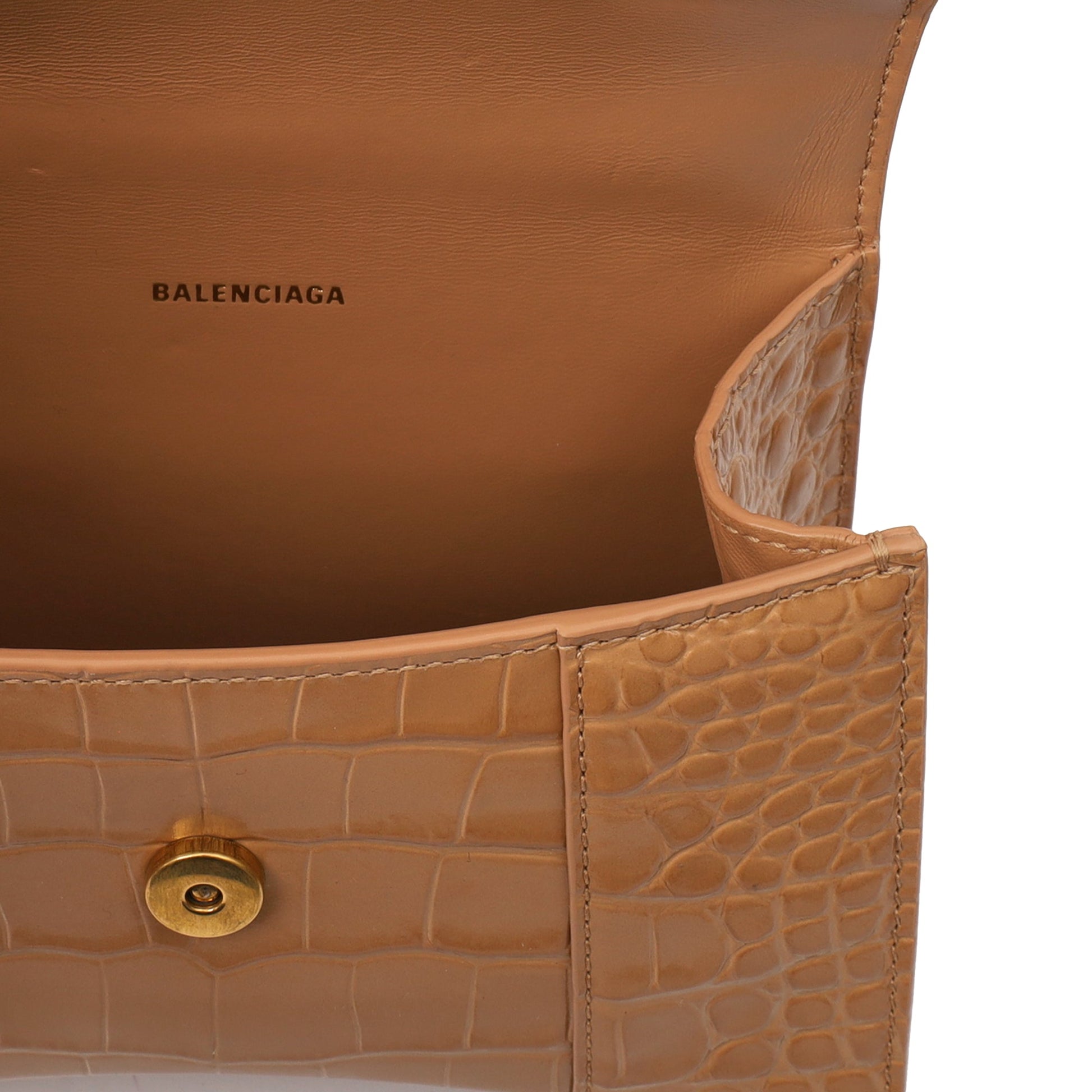 Balenciaga Mini Bag Hourglass Top Handle Small in Neutral, Exotic Effect Leather — Alternate View 14