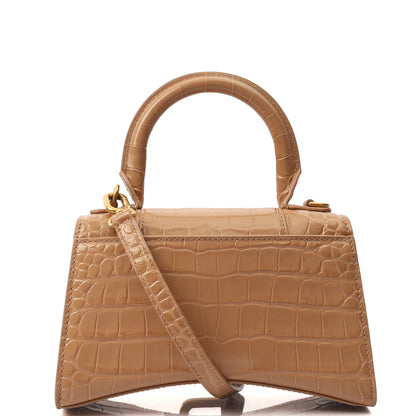 Balenciaga Mini Bag Hourglass Top Handle Small in Neutral, Exotic Effect Leather — Back View