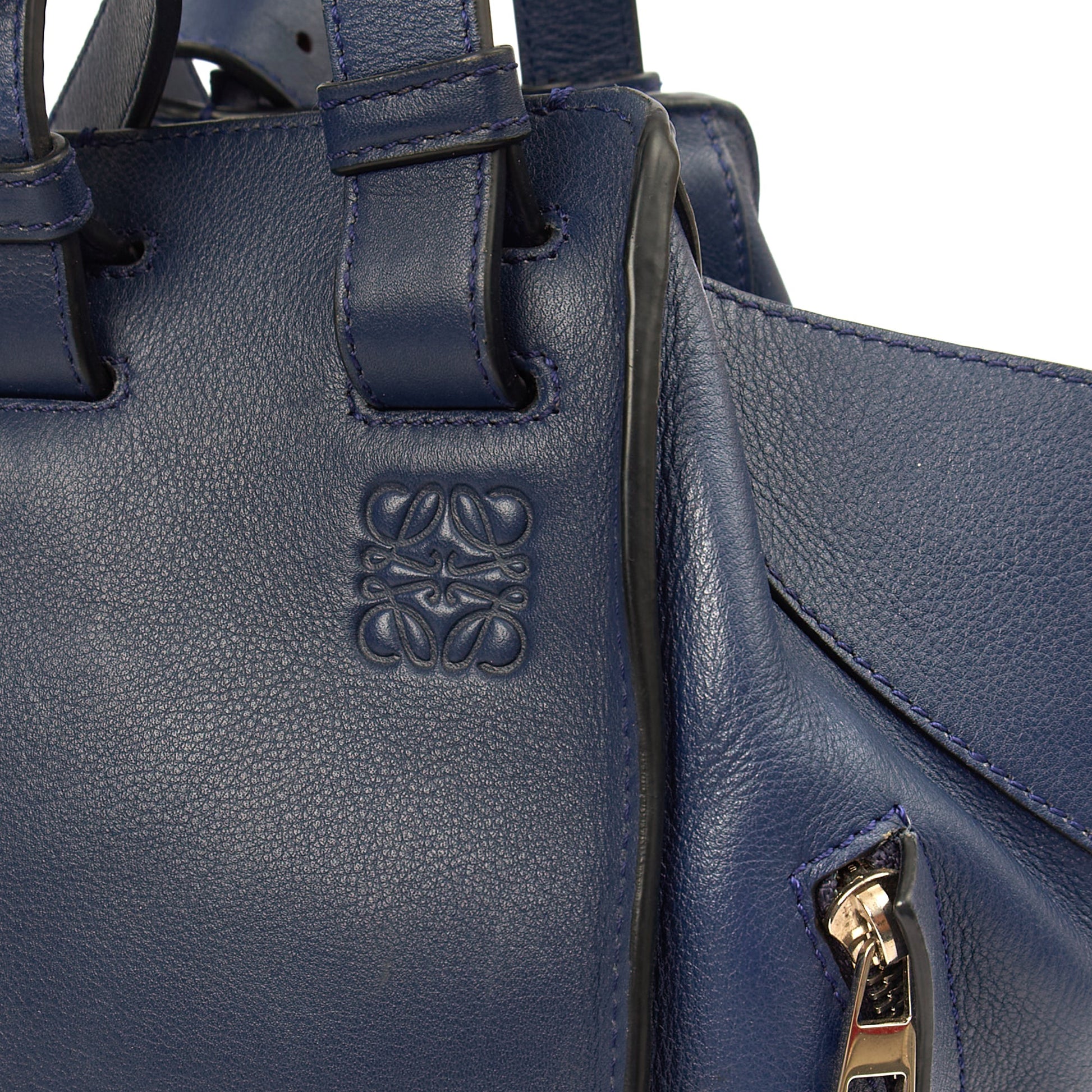 Loewe Tote Hammock - Medium in Blue, Leather — Lifestyle View