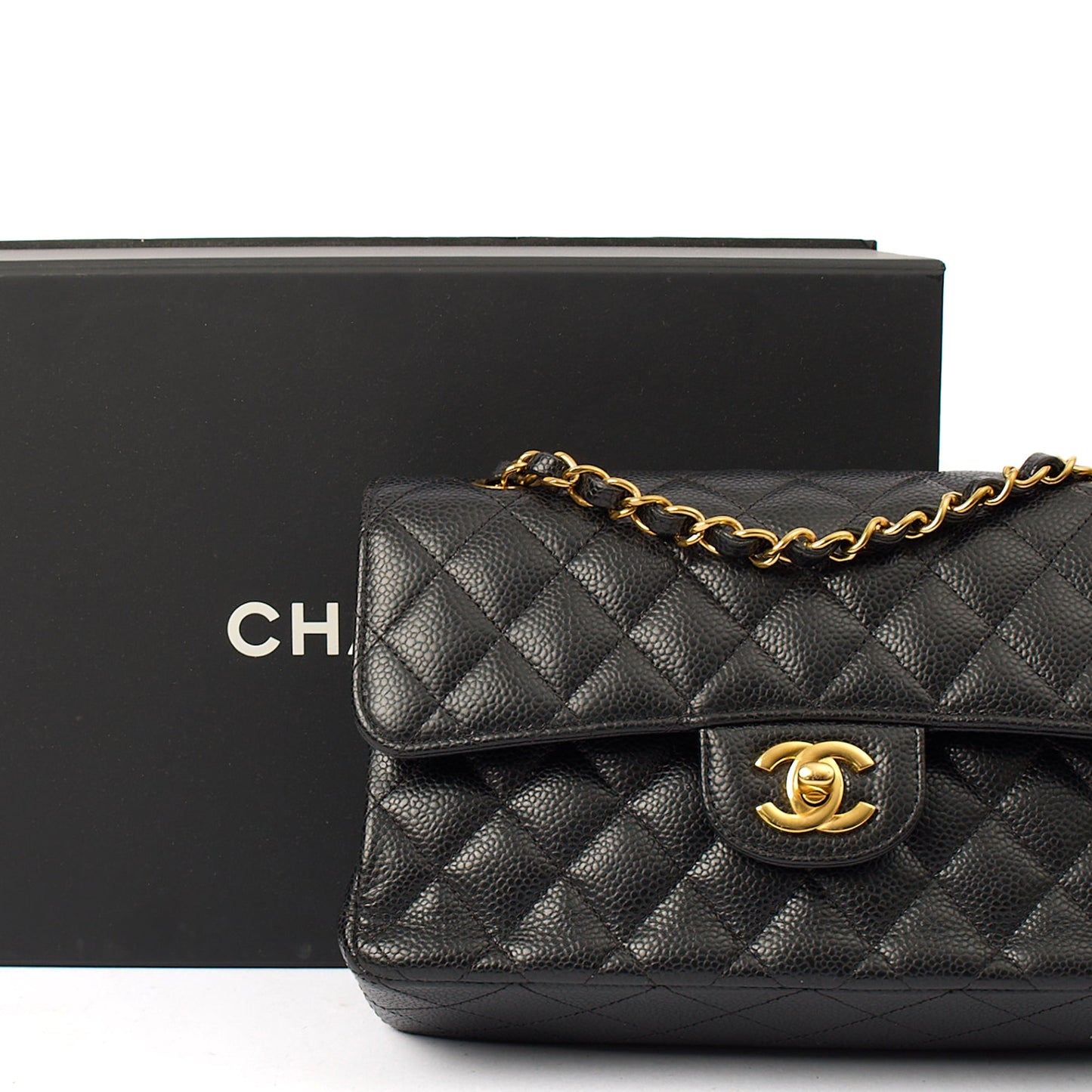 Chanel Shoulder Bag Classic Double Flap - Small in Black, Caviar Leather — Back View