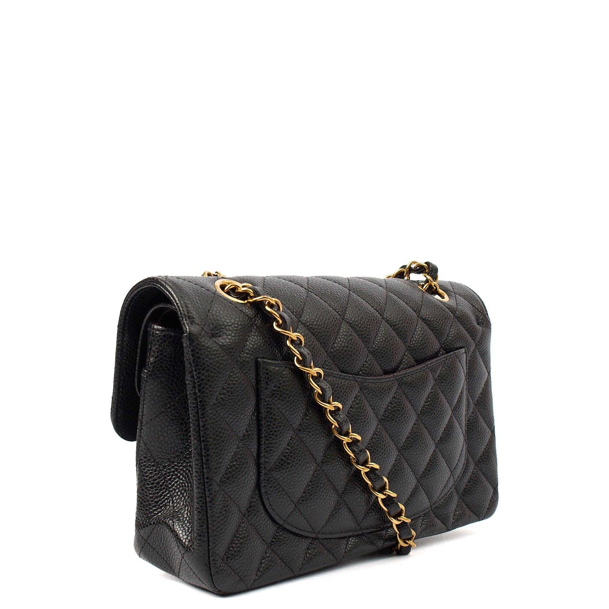 Chanel Shoulder Bag Classic Double Flap - Small in Black, Caviar Leather — Top View