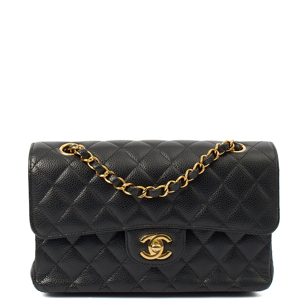 Chanel Shoulder Bag Classic Double Flap - Small in Black, Caviar Leather — Front View
