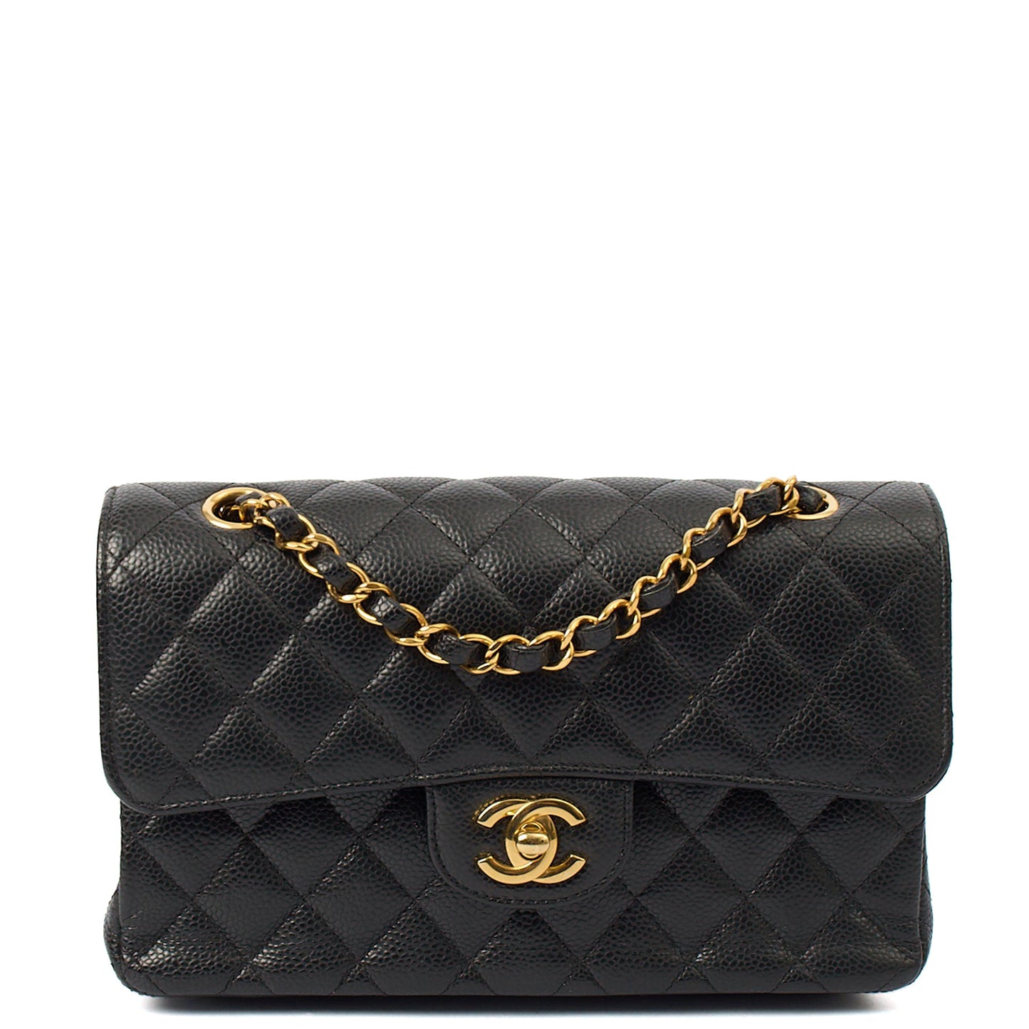 Chanel Shoulder Bag Classic Double Flap - Small in Black, Caviar Leather — Front View