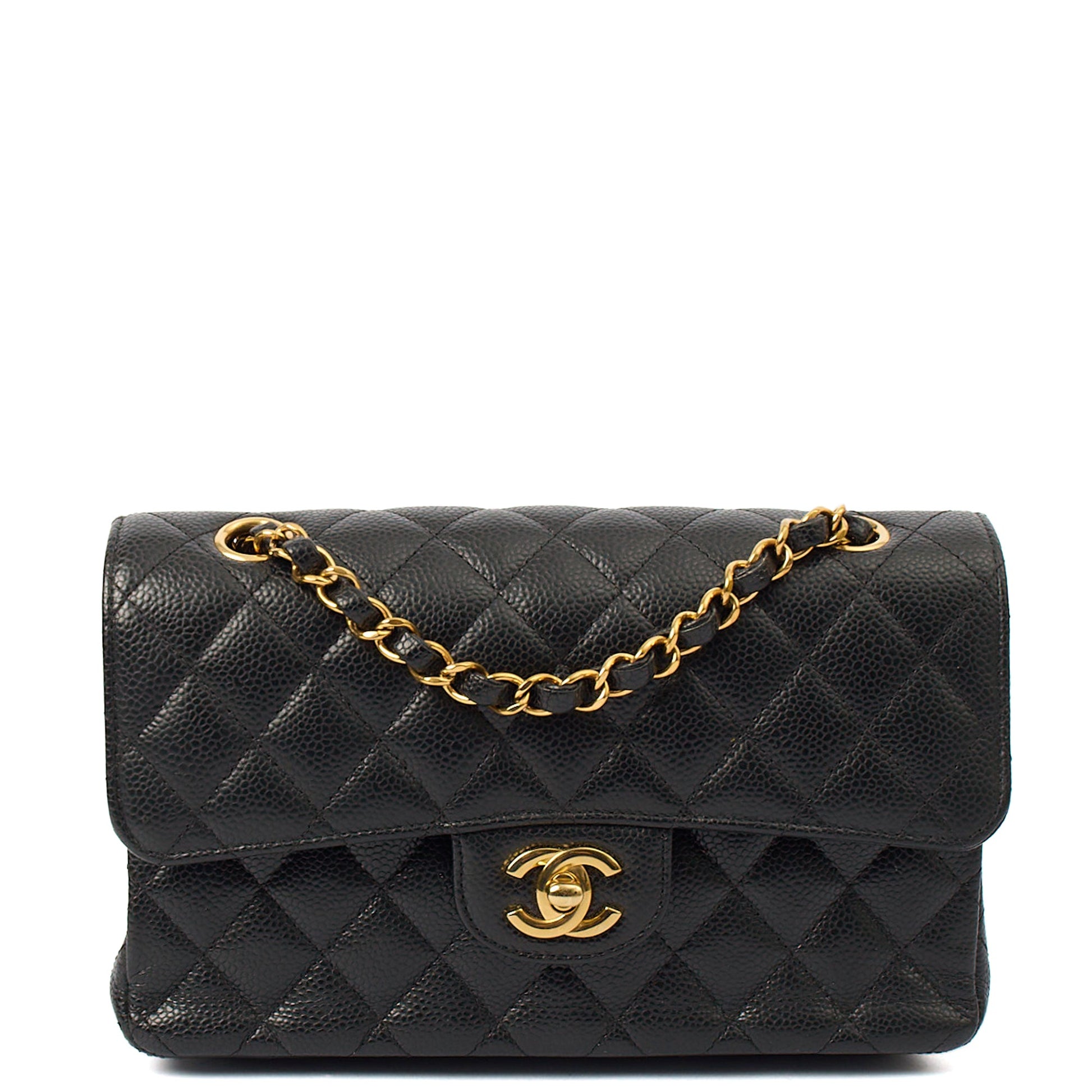 Chanel Shoulder Bag Classic Double Flap - Small in Black, Caviar Leather — Front View